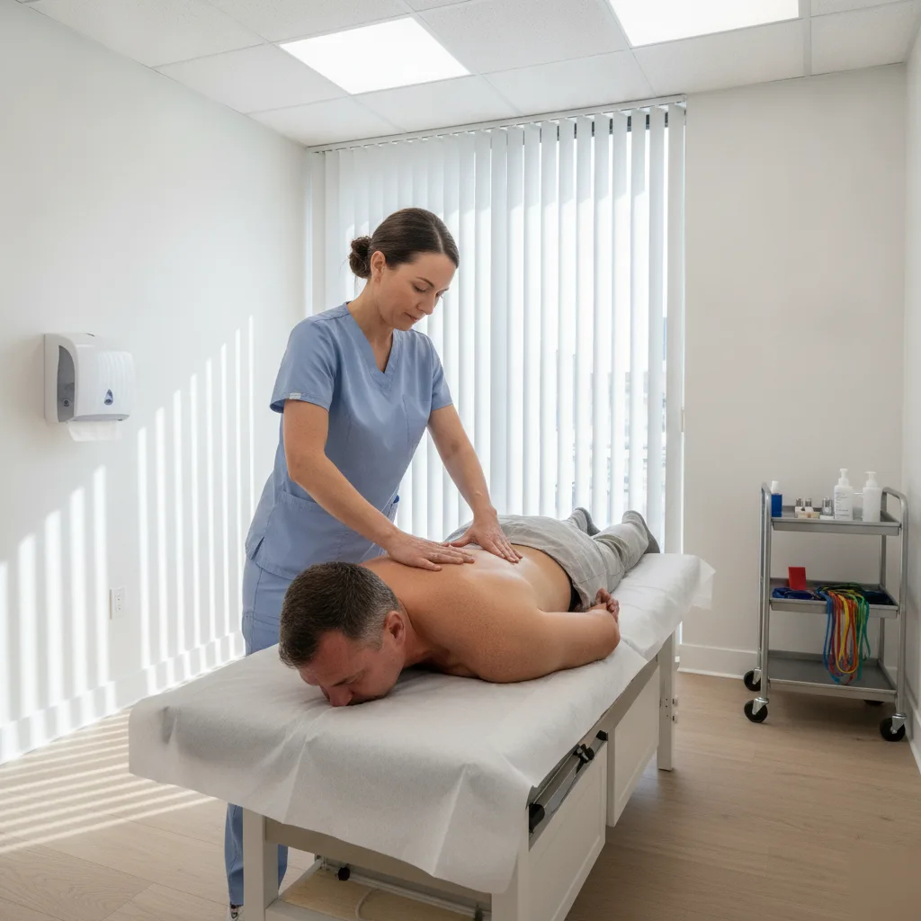 Doctor performing a gentle lower back adjustment on a patient during recovery from an auto injury in Leesburg